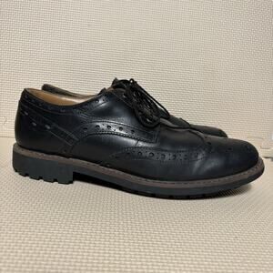 Clarks Mens Leather Brogue Wingtip Oxford Shoes Black Size 11M Business Casual